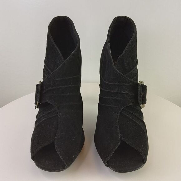 (3/$22) Charles Albert black open toe faux cowsuede heel shoe boot with buckled - Picture 6 of 17